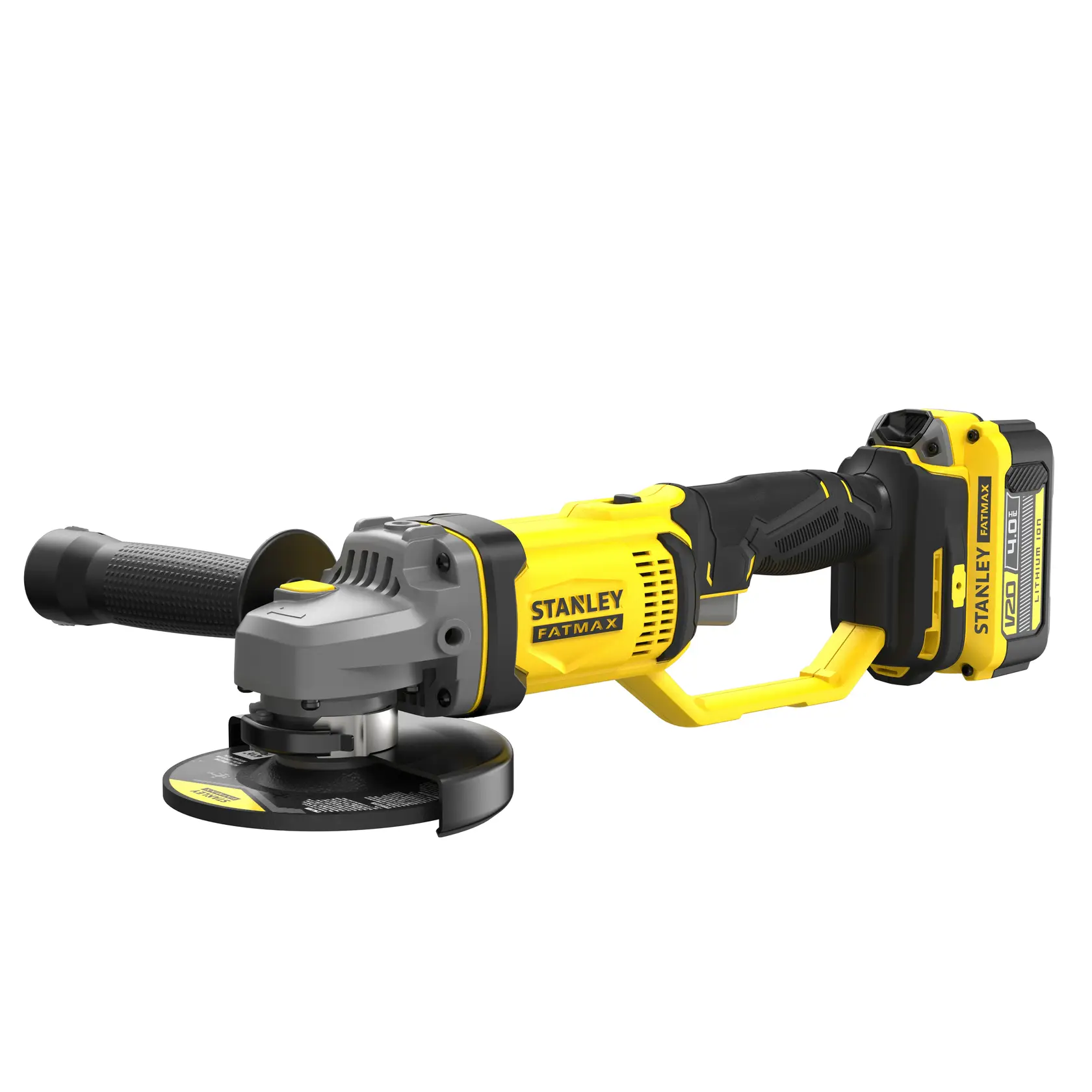 STANLEY SCG400M2K-KR, SCG400M2K-B2, SCG400M2K, SCG400M2K-B3 esmeriladora inalámbrica, amarilla negra, ángulo lateral