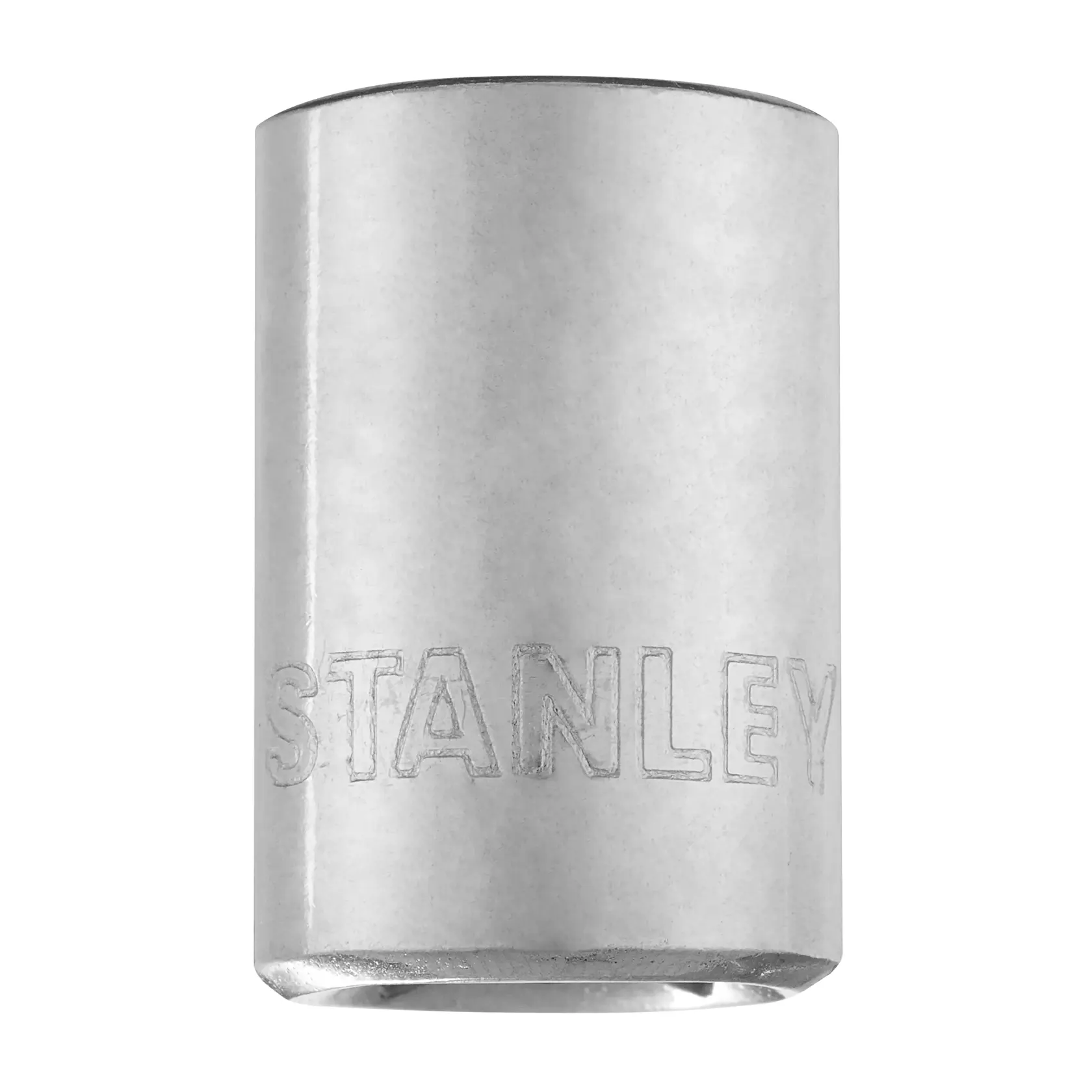 STANLEY 4-86-307 dado cromado, accesorio de herramienta cilíndrico, vista frontal sobre fondo blanco.