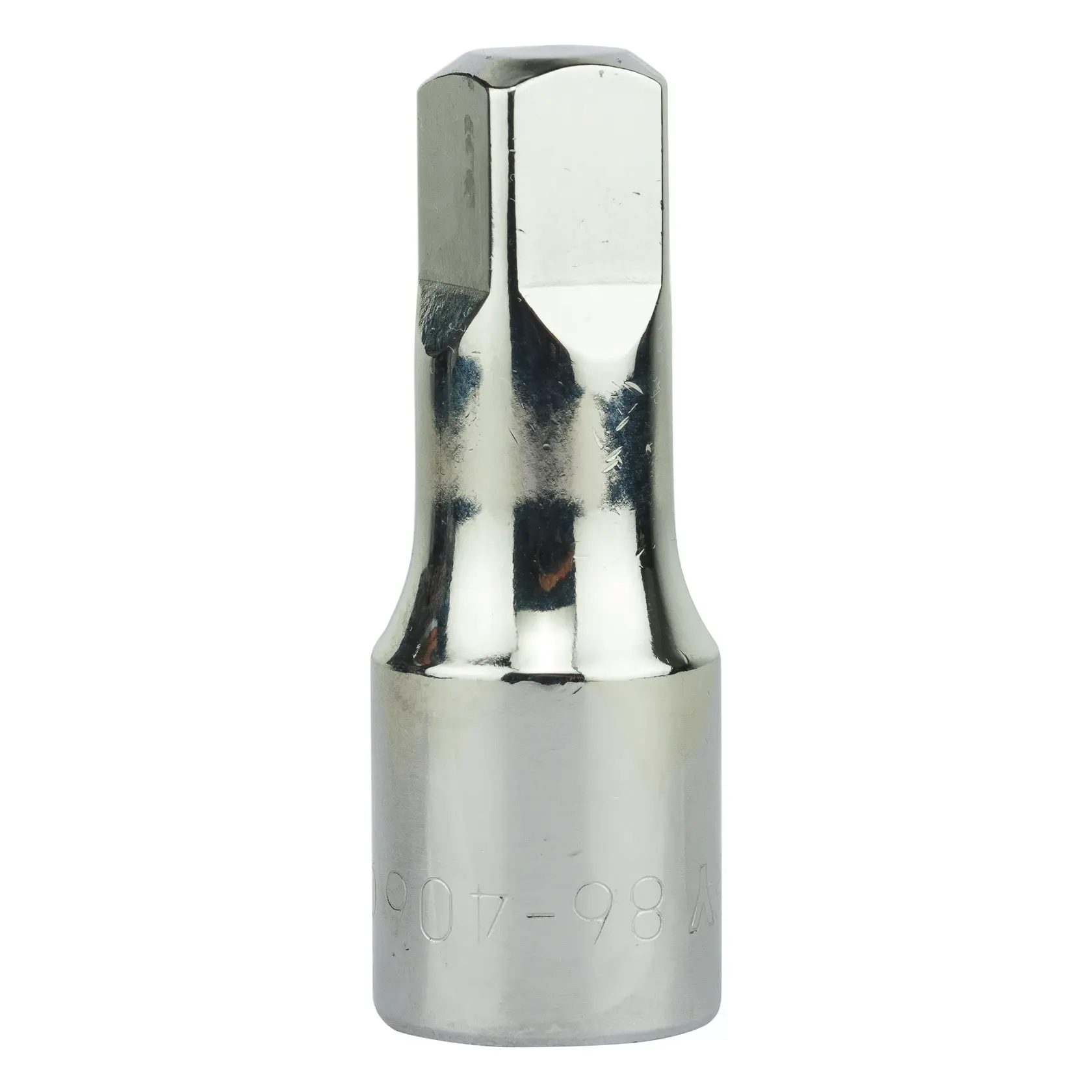 STANLEY 4-86-406 dado hexagonal cromado, categoría herramienta, ángulo frontal sobre fondo blanco.