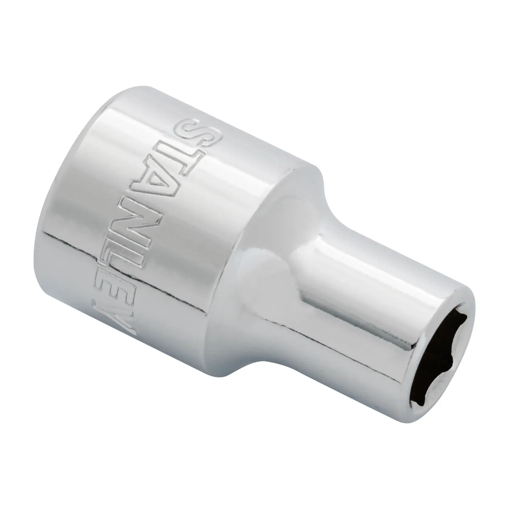 STANLEY 4-86-509 vaso cromado, vista en ángulo frontal, accesorio de herramienta con marca grabada.