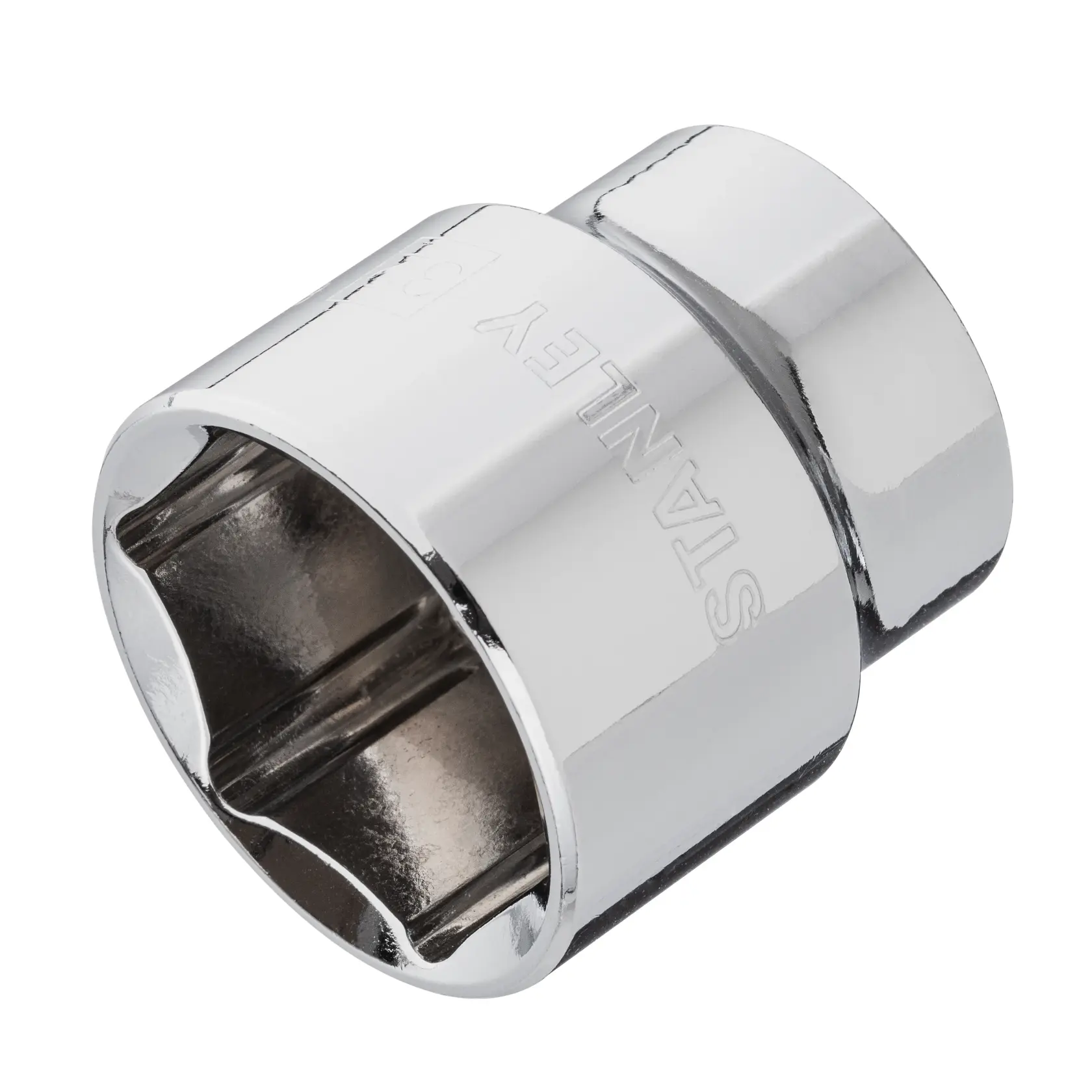 STANLEY 4-88-753 vaso cromado, foto en primer plano en ángulo, muestra interior de seis puntas y marca grabada.