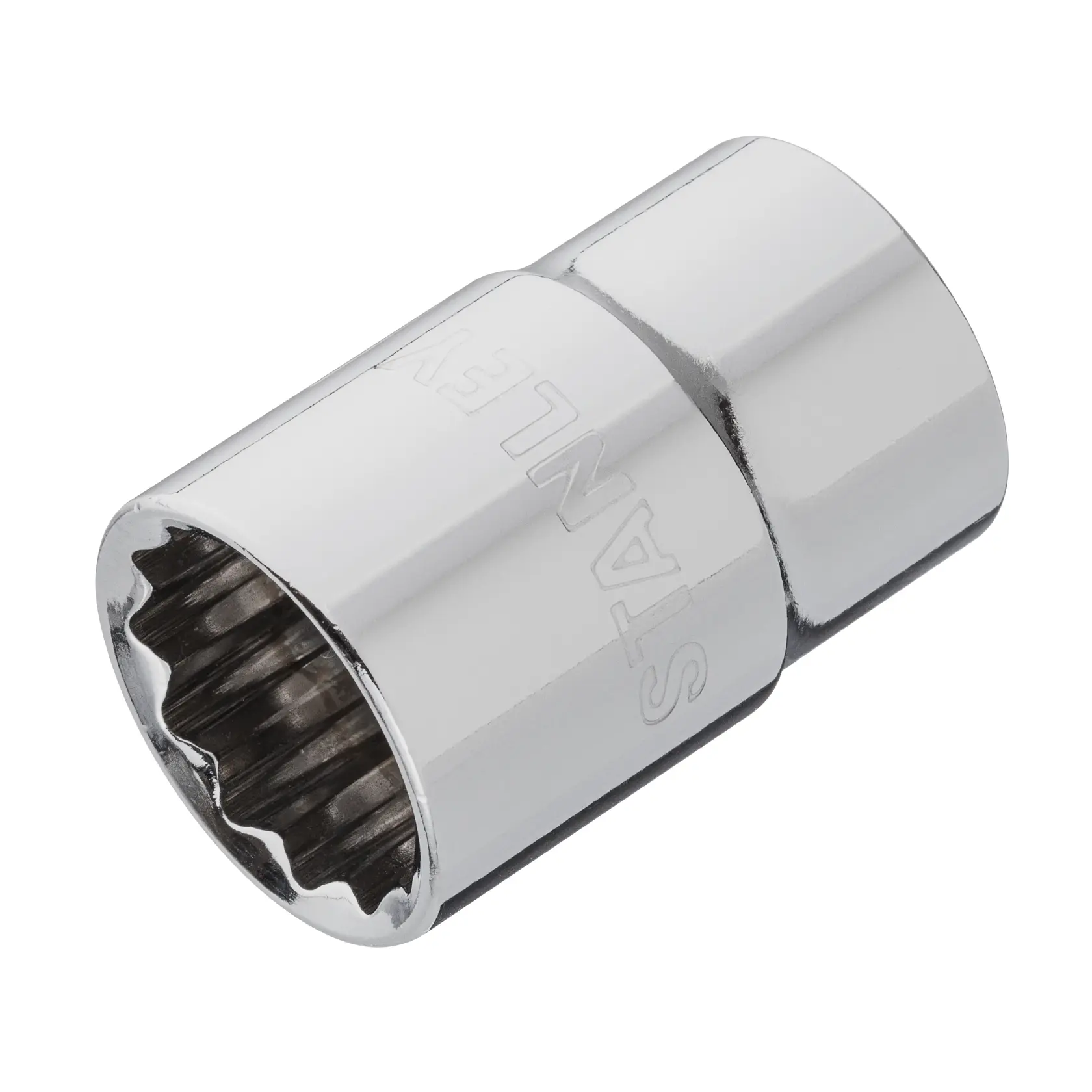 STANLEY 4-88-790 vaso cromado, fotografía de herramienta de doce puntos sobre fondo blanco.