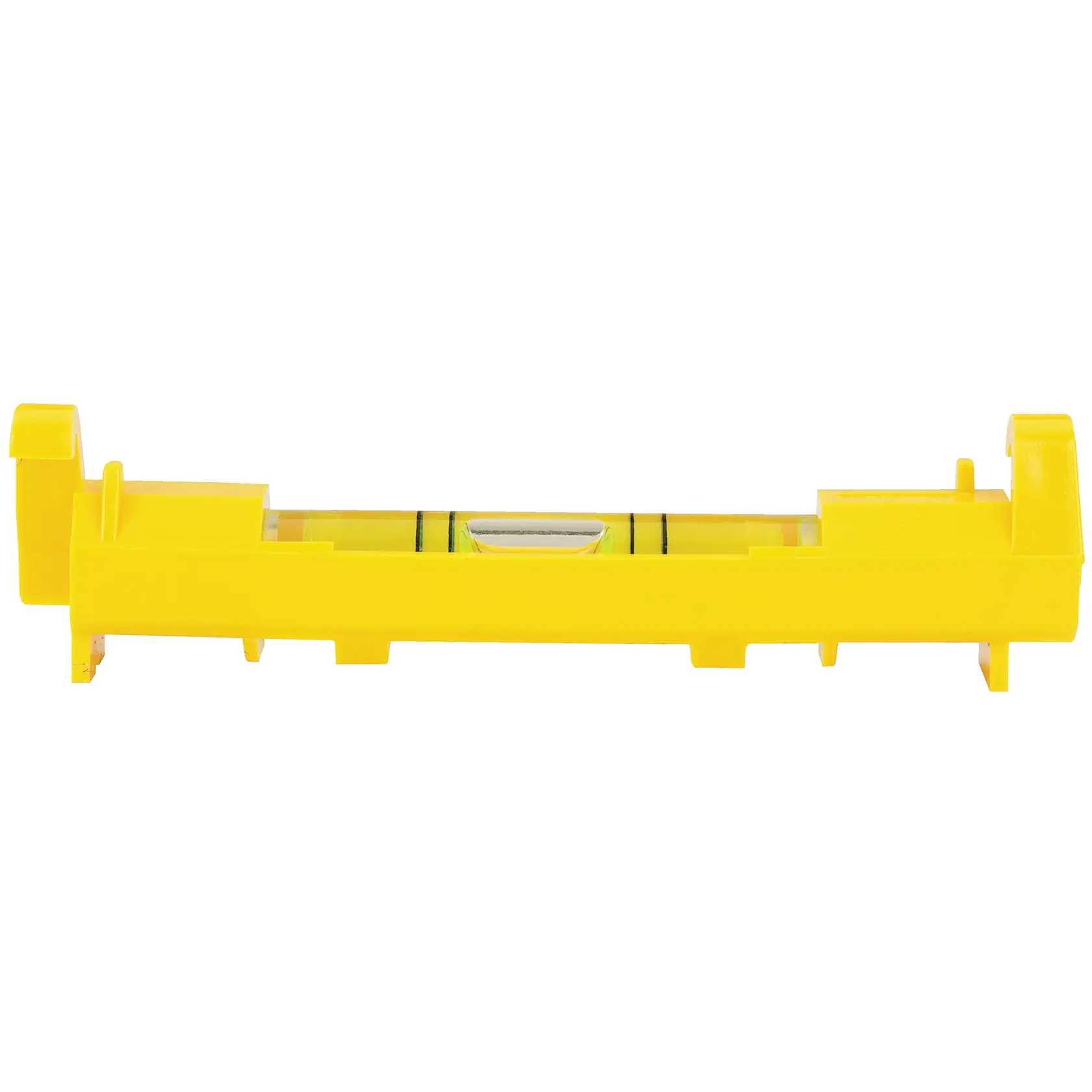STANLEY 42-193 nivel de línea amarillo, vista lateral sobre fondo blanco, cuerpo rectangular con burbuja.