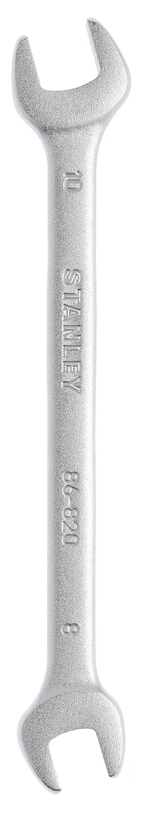 Fotografía de llave de boca STANLEY 86-820, plateada, doble cabeza, vista plana sobre fondo blanco, categoría herramienta manual.