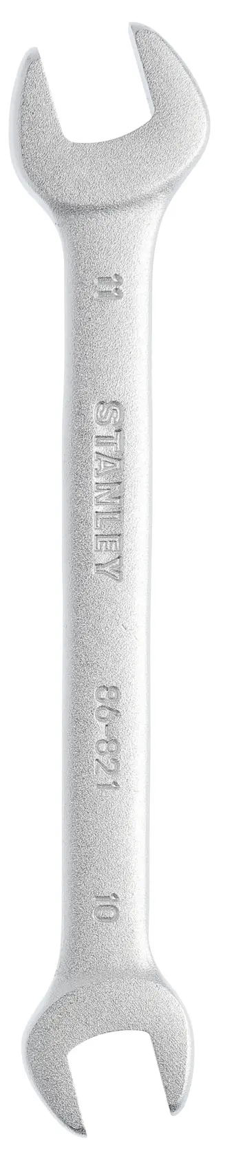 Llave de boca doble STANLEY 86-821 plateada, vista frontal sobre fondo blanco.