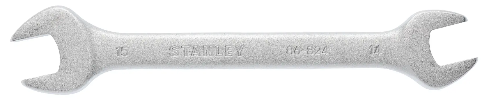 Fotografía de la llave de boca doble STANLEY 86-824, color plateado, mostrando ambos extremos sobre fondo blanco.