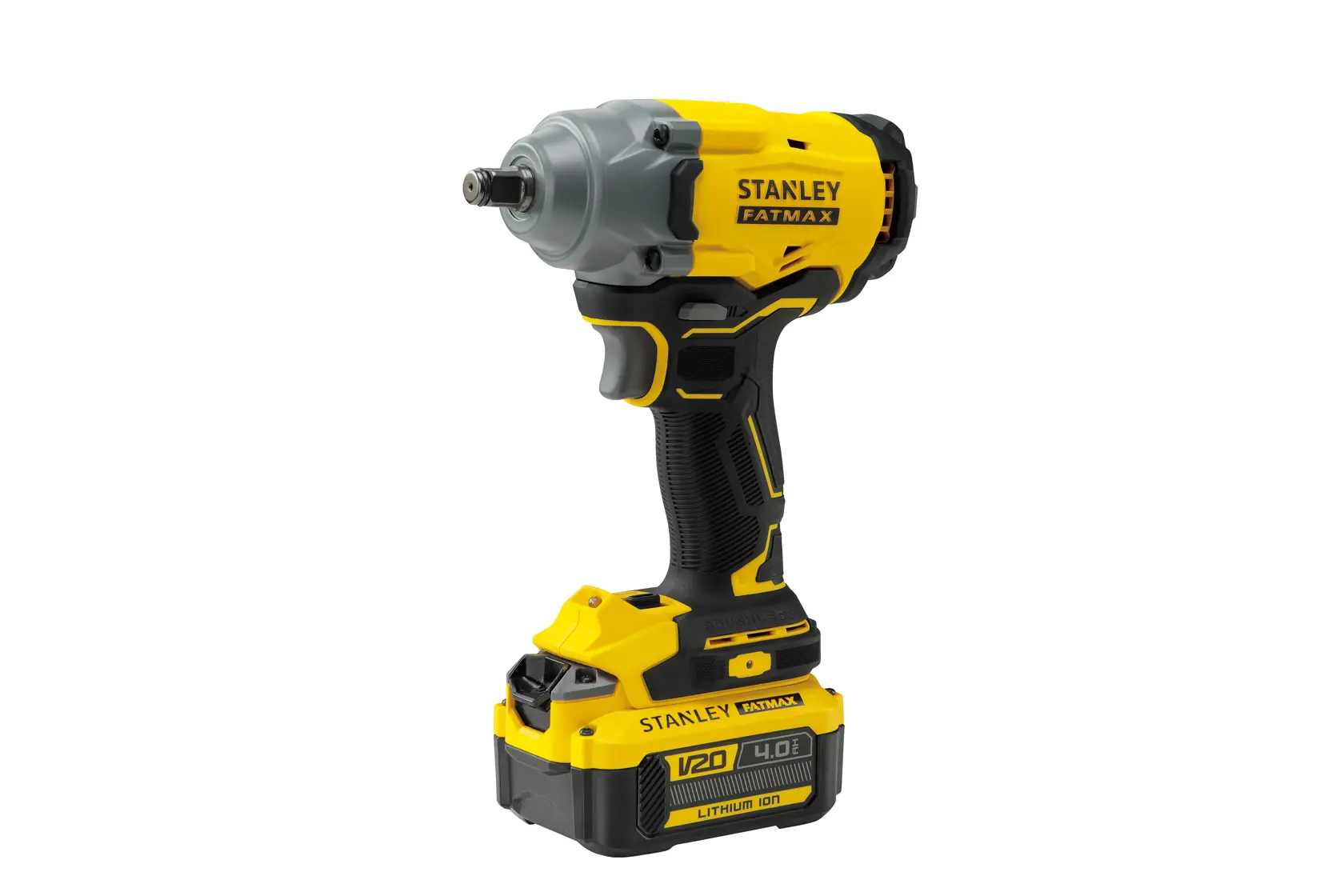 Llave de impacto inalámbrica STANLEY SBW920M2K, amarilla y negra, vista frontal sobre fondo blanco.