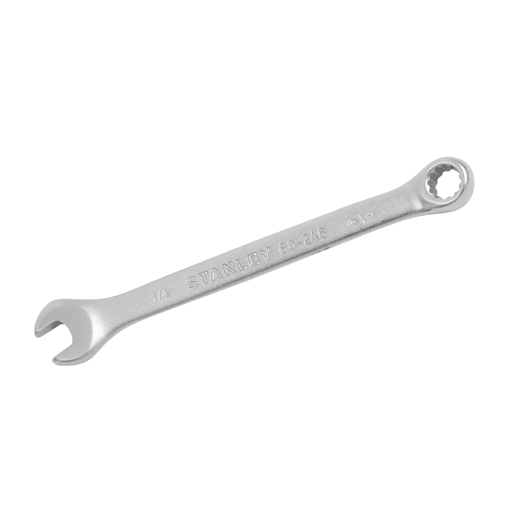 Llave combinada STANLEY STMT80246-840, acabado plateado, vista en ángulo sobre fondo blanco.