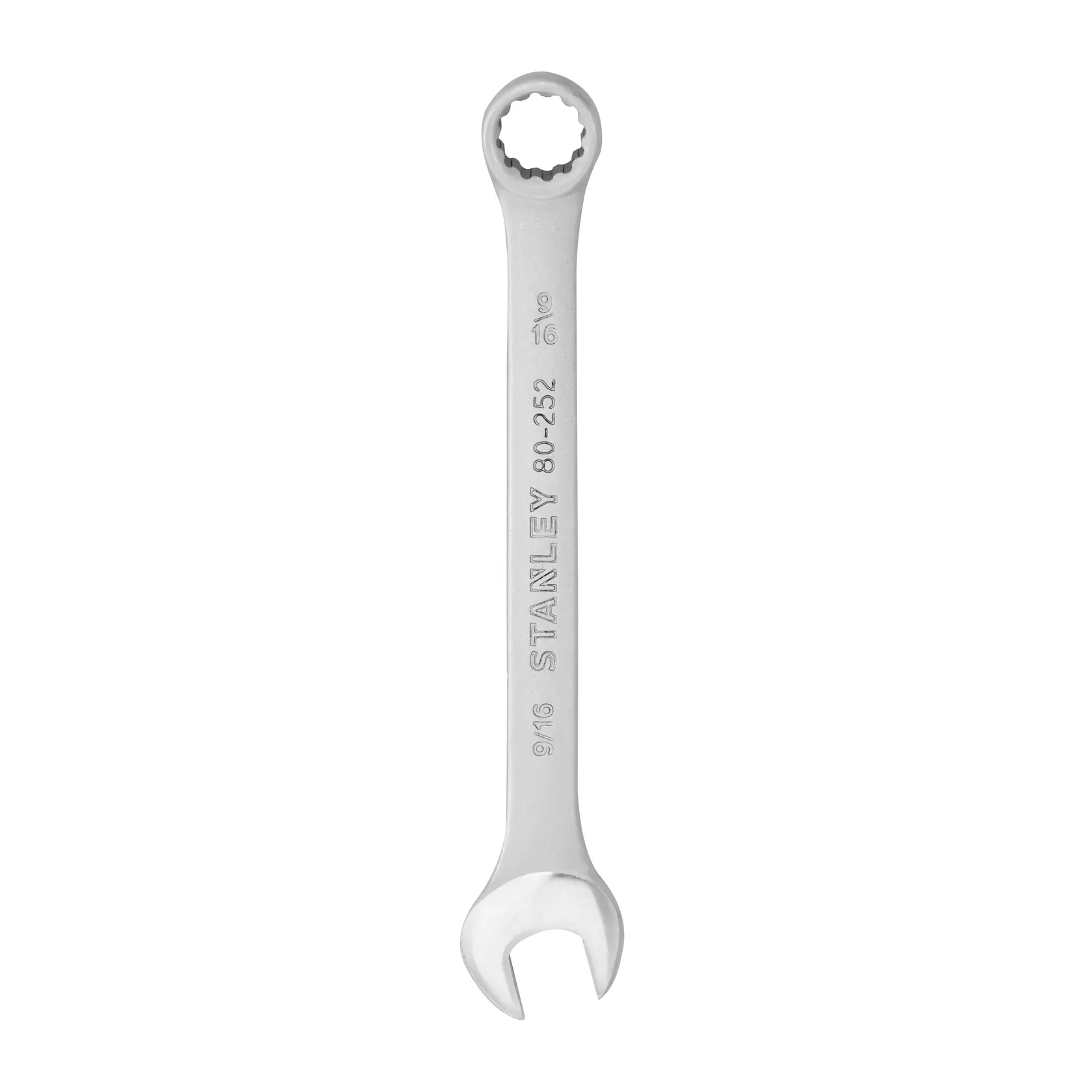 Llave combinada STANLEY STMT80252-840, acabado plateado, fotografía de ángulo frontal sobre fondo blanco.