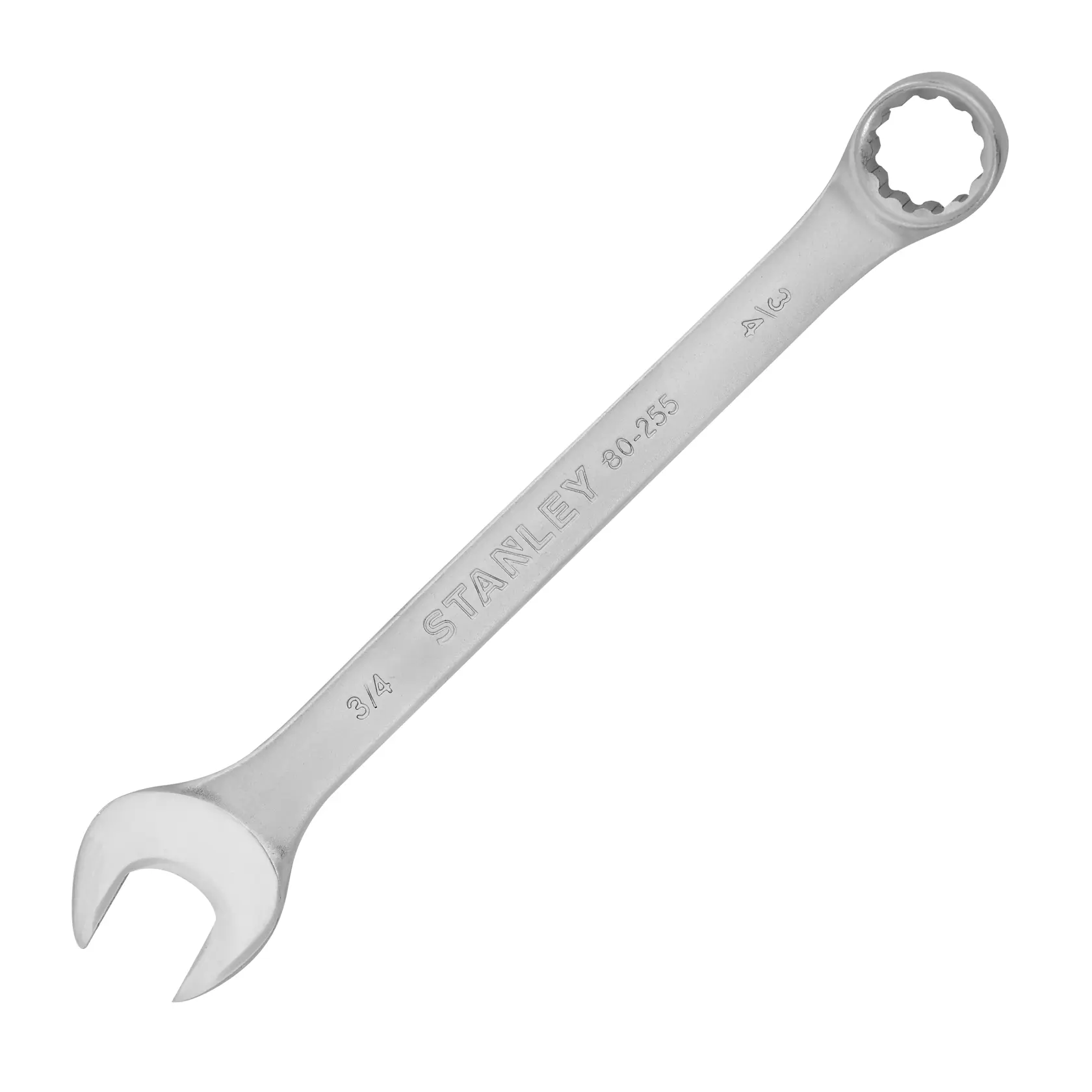 Llave combinada STANLEY STMT80255-840 plateada, vista en ángulo sobre fondo blanco.