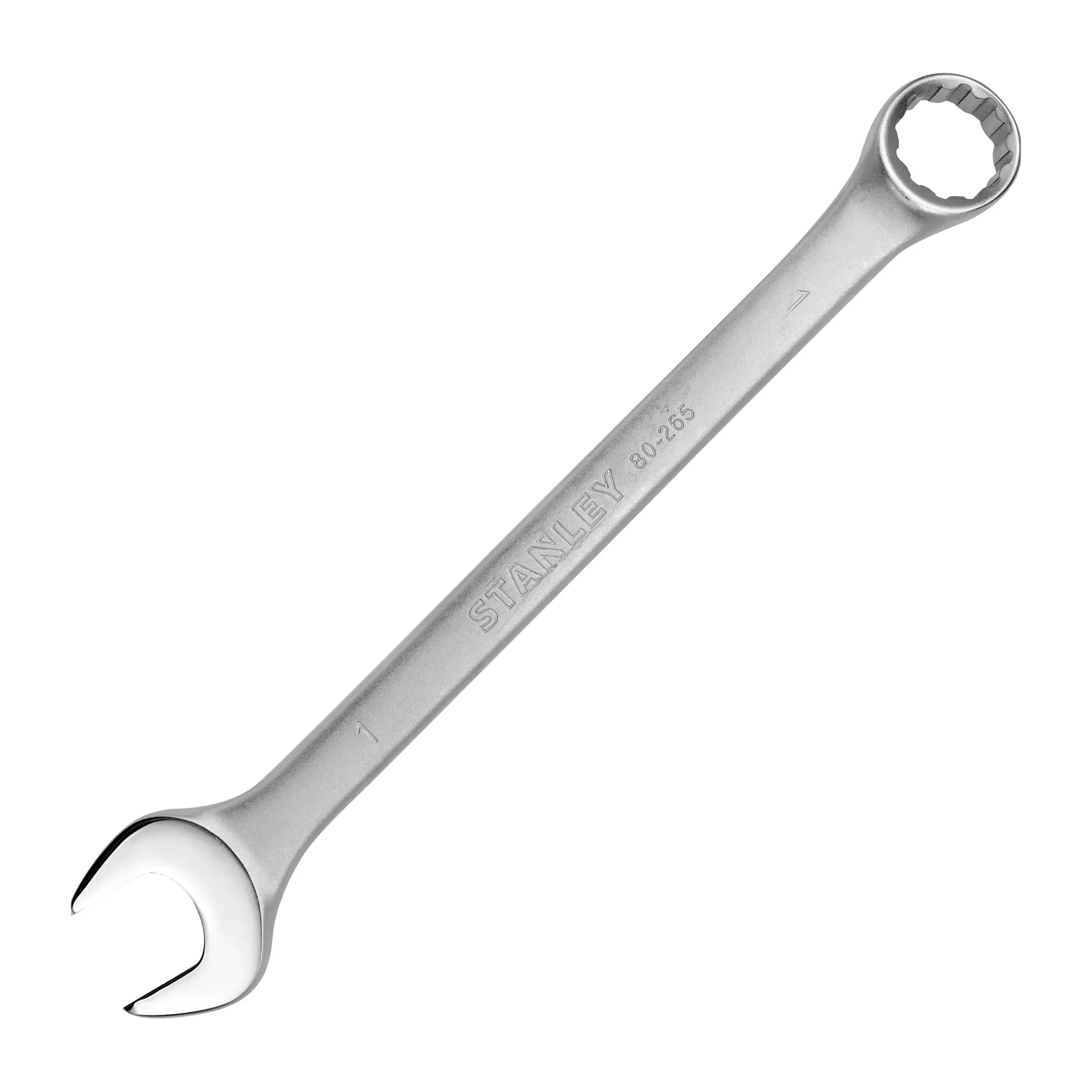 Llave combinada Stanley STMT80265-840 plateada, fotografiada sobre fondo blanco.
